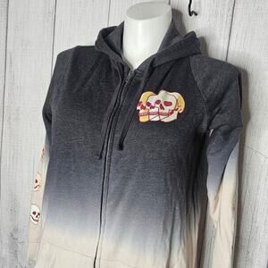 Torrid Tunic Zip-Up Hoodie - Fleece Lined Dip Dye Black Jacket with Skulls, sz 1